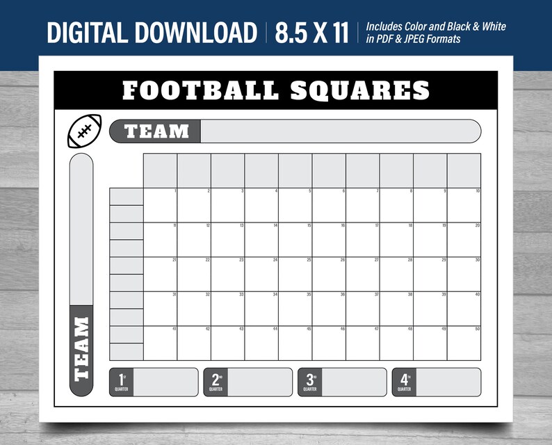Football Squares - 50 Squares - 8.5x11 - Etsy