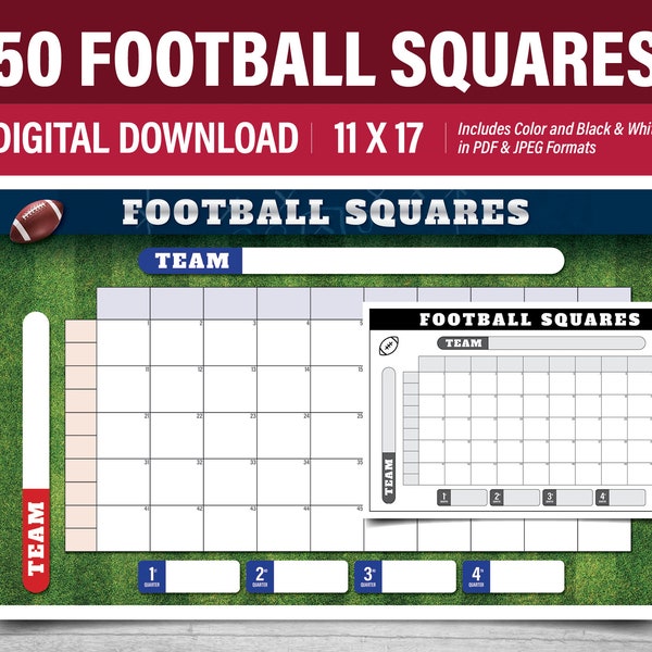 Football Squares - 50 Squares - 11x17