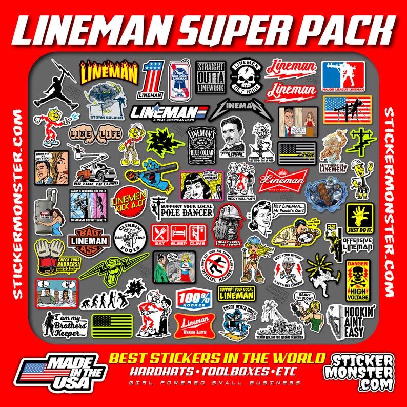 LINEMAN Hard Hat Stickers 64 total hardhat Sticker and Etsy
