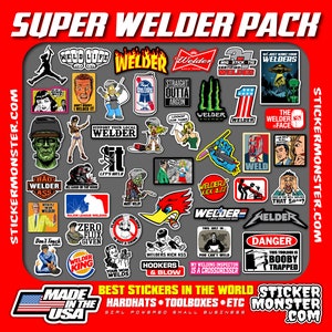 SUPER WELDER (más de 40) calcomanías para casco de seguridad, calcomanías para caja de herramientas, casco de soldadura, capucha, soldadura, soldadores, calcomanía para casco de seguridad, envío GRATIS