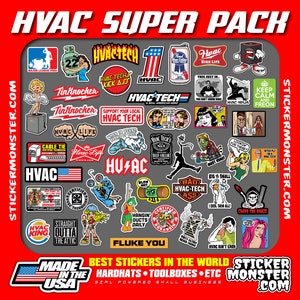 HVAC TECH Hard Hat Stickers, 45+ hardhat Sticker and Decals, Toolbox, Heating and Air Conditioning, Refrigeration, hvacr, Free SHIPPING