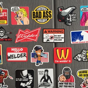 American Welder Hard Hat Stickers - USA Welding Helmet Decals For MIG TIG - Set Of Labels