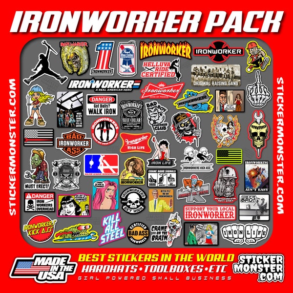 IRONWORKER Hard Hat Stickers, Iron Worker 52 HardHat Sticker & Decals, Helmet, Lunch Box, Welder, USA Made, Steel Erector Free Shipping