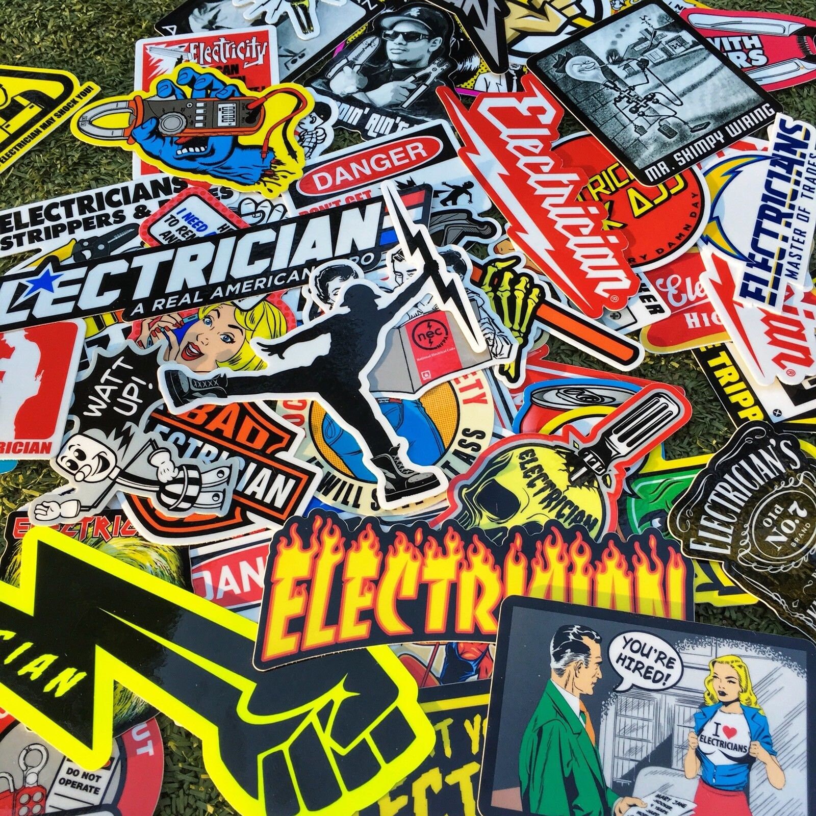 thumbnail image 2 of 6-Pack Electrician Hard Hat Stickers – Funny & Bold Decals For Safety Helmets – Made In USA 2 of 6