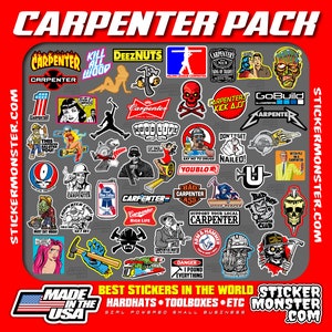 CARPENTER (50+) Hard Hat Stickers Toolbox Decals, Hardhat Sticker, Carpentero Blue Collar Brotherhood FREE Shipping