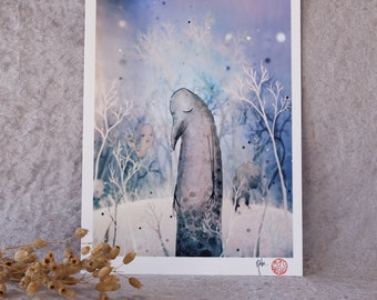 Gris-cœur - Photo, Tirage d'art (hiver, oiseau, fantôme, arbres, forêt, fineart, artprint, popsurrealism)