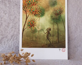 Une rencontre - Photo, Tirage d'art (fantôme, monstre, popsurrealism, forêt, fineart, artprint, illustration, photographie, aquarelle)