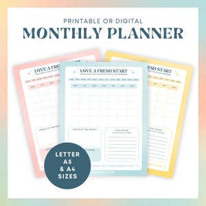 Self-Care Monthly Planner Sheet | Aesthetic Printable Undated Planner | Digital iPad Goodnote Planner | Letter A5 A4