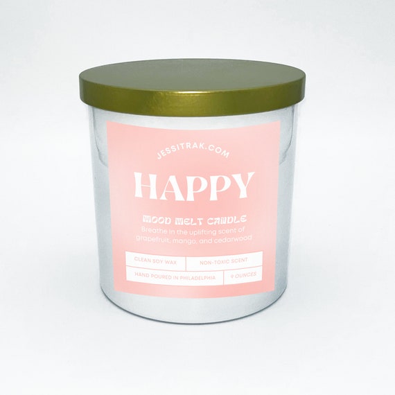 Happy Citrus Grapefruit & Mango Scented Candle | Uplifting Mantra Intention Candle | Natural Soy Wax, Toxin Free, Clean Scent