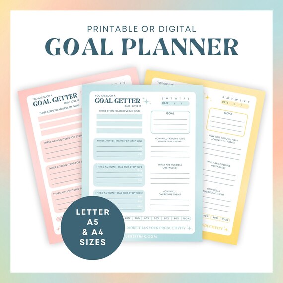 Self-Care Goal Planner Sheet | Aesthetic Printable Undated Planner | Digital iPad Goodnote Planner | Letter A5 A4