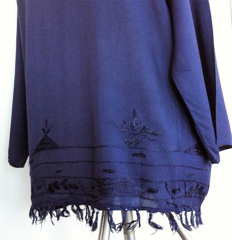 BRAND NEW Vintage Fringed Tunic top 5 Colours Embroidered Yolk UK Size 10 12 14 16 18 Black Brown Acid Wash Charcoal Denim Tan Navy Blue