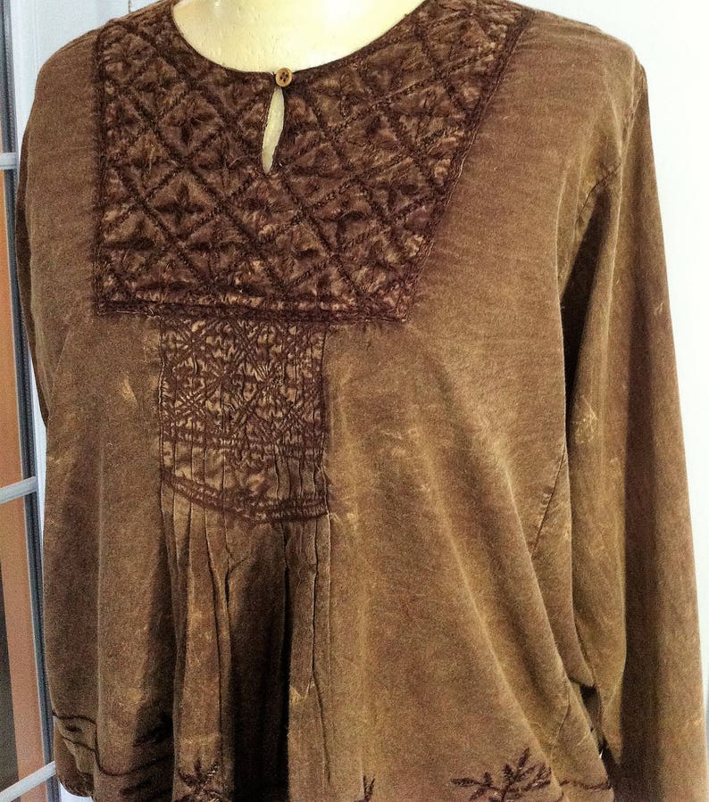BRAND NEW Vintage Fringed Tunic top 5 Colours Embroidered Yolk UK Size 10 12 14 16 18 Black Brown Acid Wash Charcoal Denim Tan Navy Blue