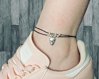 Foot Jewelry Twin Skull Ankle Bracelet Silver Curb bracelet Ankle Jewelry Silver chain bracelet Beach Ankle Bracelet Skull Jewelry