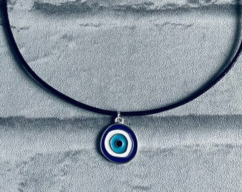 Evil eye nazar faux leather black choker