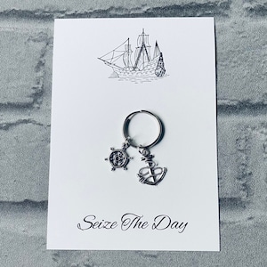 Gift for dad on Father’s Day, Ship theme Keyring for navy, small travel gift, anchor and helm navy Keyring, small birthday gift for dads