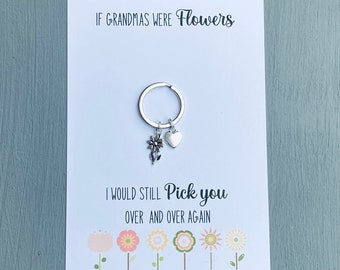 Grandma gift, Nana Keyring, personalised card for nana, Christmas gift for grandma, grandma keychain, flowers for grandma