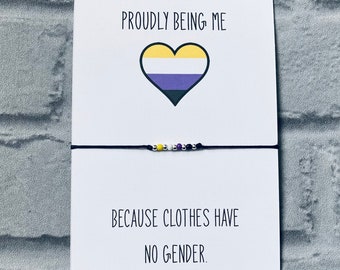 Non Binary Pride Bracelet - Beaded Waxed Cord Adjustable LGBTQ Gift - Subtle Pride Jewellery
