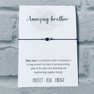 Bracelet frère, cadeau beau-frère, cadeau pour frère, bijoux frère, carte frère, cadeau demi-frère, anniversaire frère, pierre précieuse onyx noir