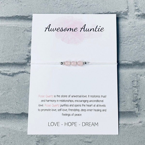 Auntie gift,auntie bracelet,aunt gift,aunty gift,awesome auntie gift,gift for aunt,gift for auntie,aunt bracelet,rose quartz bracelet,Auntie