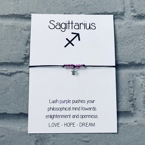 Sagittarius Bracelet: Purple Beaded Zodiac Star Sign Gift
