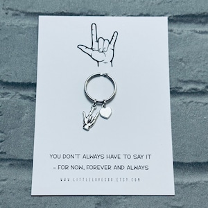 Porte-clés Je t'aime en langue des signes – Cadeau en ASL et BSL – Carte d'anniversaire – Cadeaux en langue des signes pour lui ou elle – Porte-clé Je t'aime