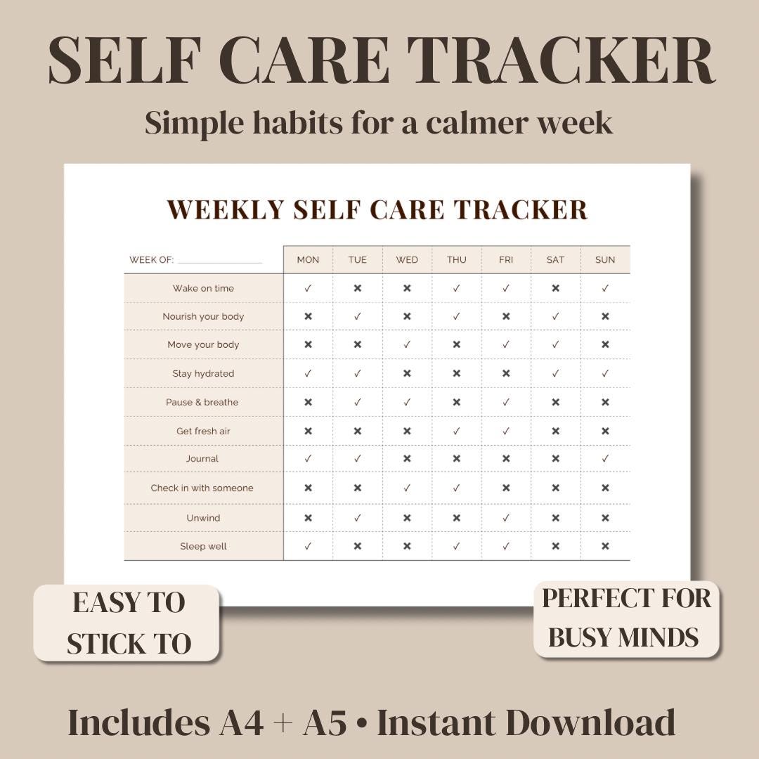 Weekly Self Care Planner Printable Habit Tracker PDF A4 A5 Calm Routine ...