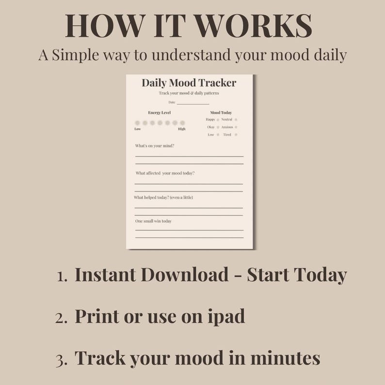 Daily Mood Tracker Printable Journal: Anxiety, Mental Health Planner ...