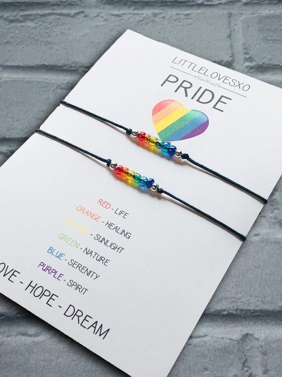 Rainbow Pride Bracelet, LGBT Gift, Adjustable Waxed Cord Jewellery, LGBTQ Ally Present, Friendship Accessory