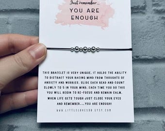 You Are Enough Fidget Bracelet - Anxiety Relief Worry Beads - Adjustable Calming Gift