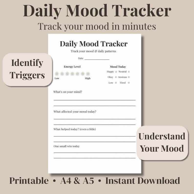 Daily Mood Tracker Printable Journal: Anxiety, Mental Health Planner ...