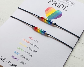 Pride adjustable waxed cord simple string bracelet, subtle pride jewellery, LGBTQ+ jewellery