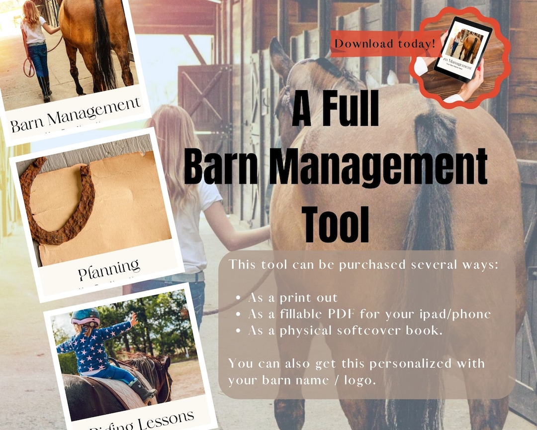 Equestrian Editable Planner Horse Barn Management Log Book Etsy