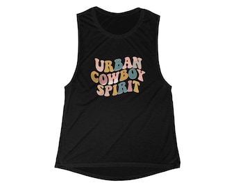 アーバンカウボーイスピリットタンクトップ - ウエスタンロデオ、レディースフローイマッスルTシャツ