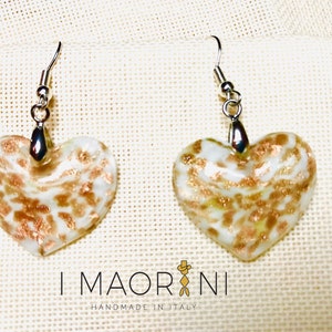 Heart earrings glass white and gold