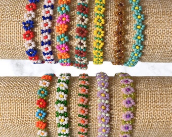 Daisy Chain Beaded Bracelets w/ Lobster Clasp | Beaded Flower Bracelet | Woven Beaded Bracelet