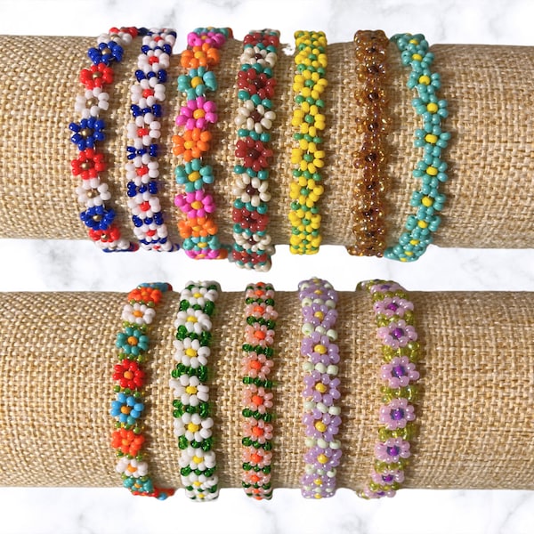 Daisy Chain Beaded Bracelets w/ Lobster Clasp | Beaded Flower Bracelet | Woven Beaded Bracelet