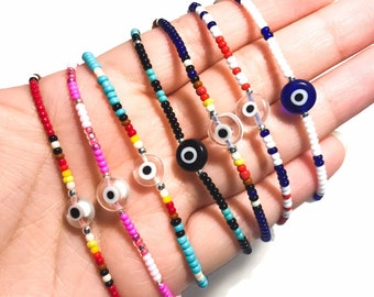 Dainty Evil Eye Seed Bead Bracelets | 40+ Styles Available