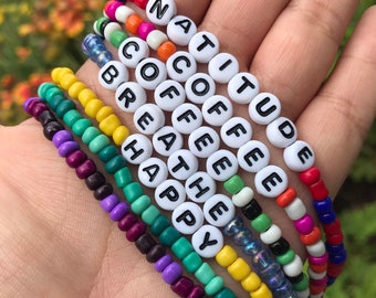 Custom bead bracelets, vsco bracelets, personalized, stackable, word bracelet, adjustable