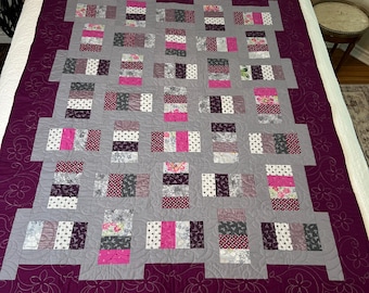Plum & Gray shimmer floral folly Handmade Quilt