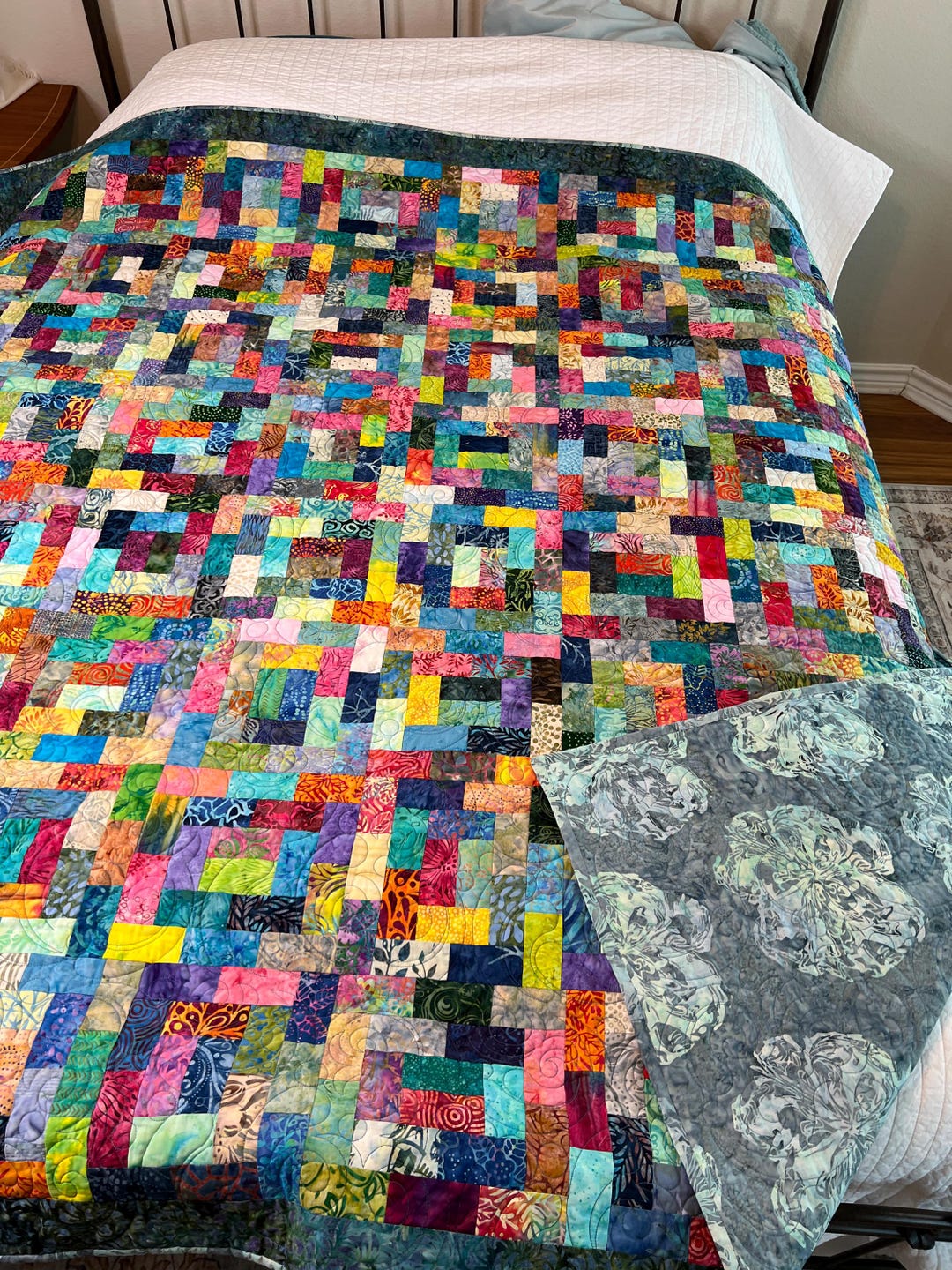 Handmade Scrappy Batik "potato Chip" Quilt - Etsy