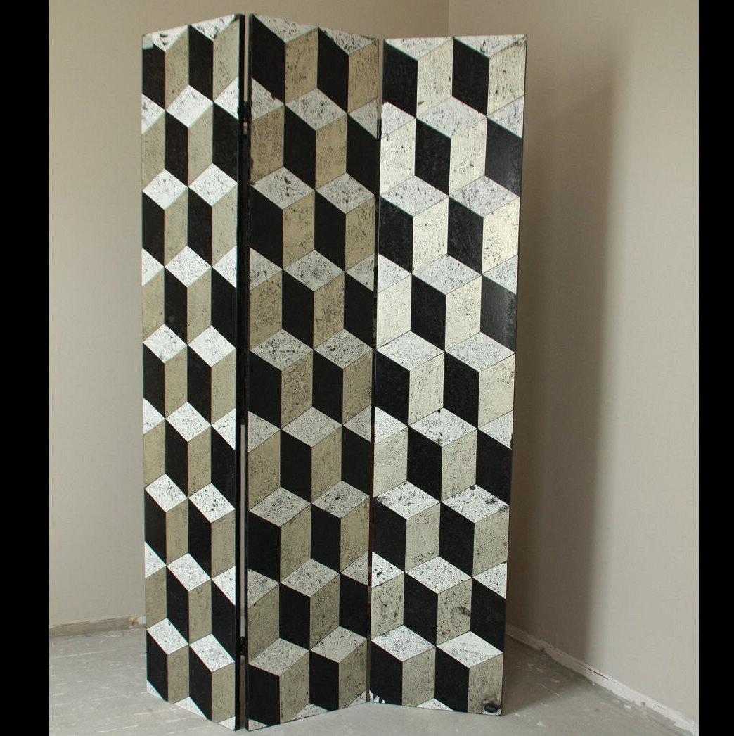 Paravent Effet Métal, Cloison, Meuble Décoratif, Paravent Mobile, Séparateur De Pièce Fonctionnel En 3 Parties
