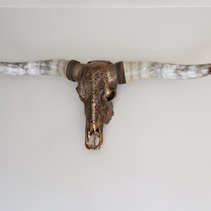 Large Longhorn Skull, Engraved and Carved Skull, Rustic, Western Decor ...