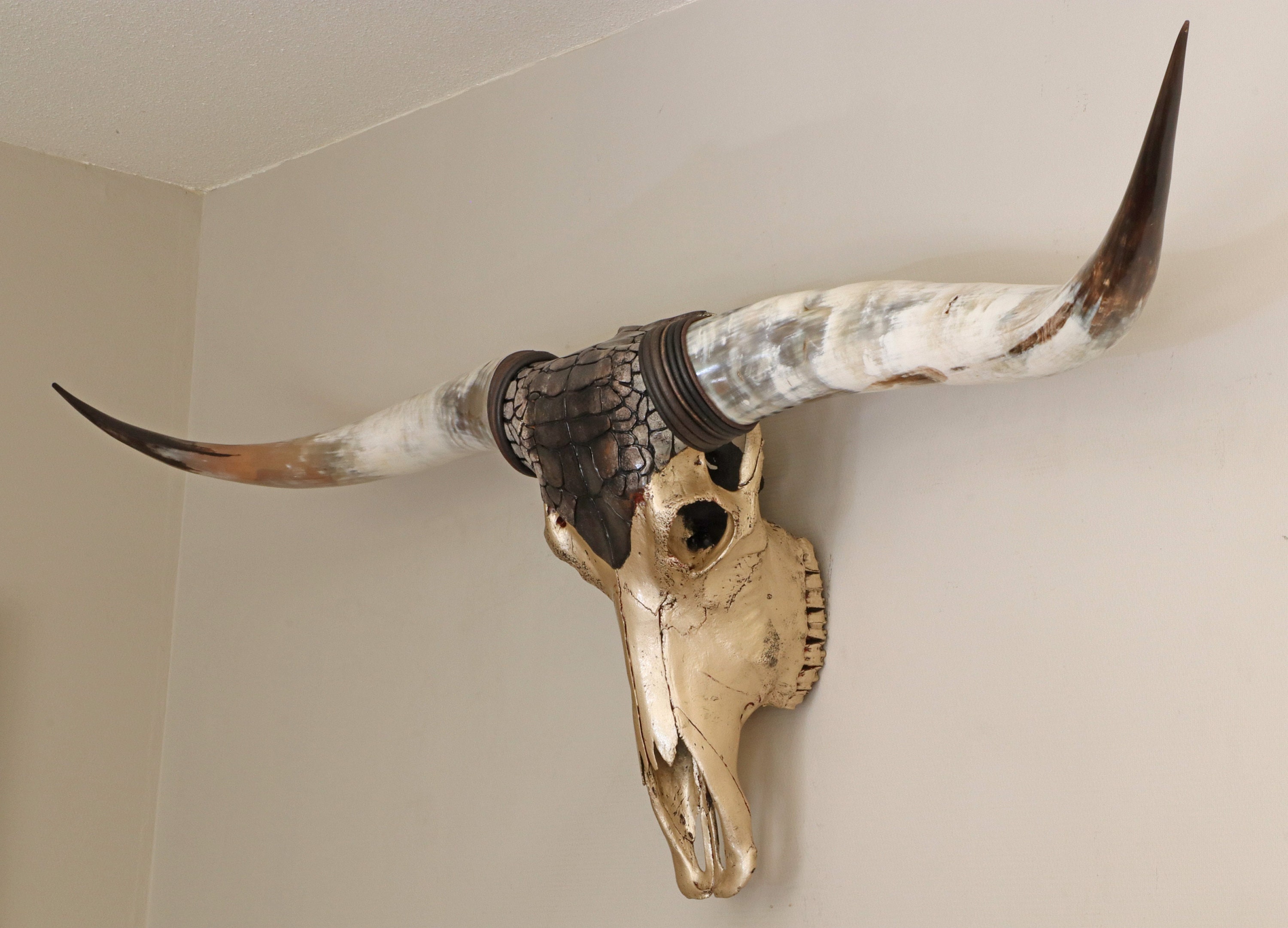 SCULPTURE DE CRÂNE de Taureau Blanc Mural Art Decor Animaux Tête