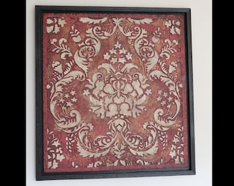 Ornamental design decoration, Damask Art on wooden board, fresco style painting, Embossed art, wall decoration painting, vintage painting