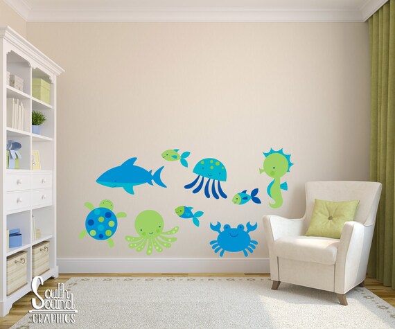 Fabric Wall Decals Set For Nursery Or Kids Rooms Ocean Kids Room Wall Decor Sea Life Wall Graphics Children S Underwater Bedroom Decor