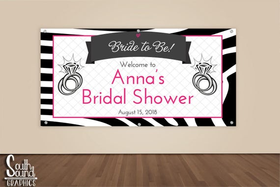 Bridal Shower Banner Custom Hot Pink Zebra Wedding Shower Etsy
