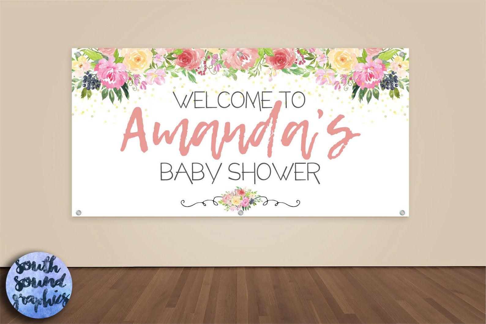 Floral Baby Shower Banner Personalized Watercolor Flowers Etsy