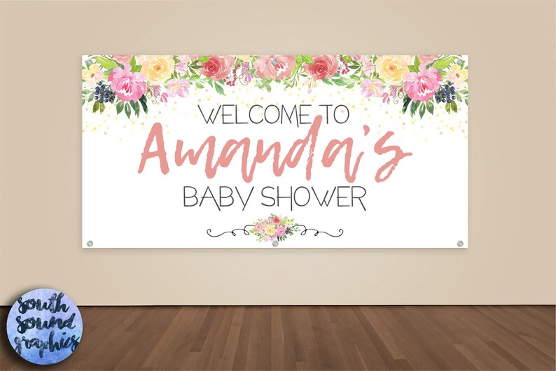 Floral Baby Shower Banner Personalized Watercolor Flowers Etsy