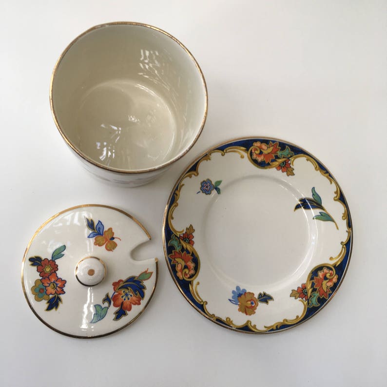 hostess Antique Sugar Bowl Plate Set tea party tea time pot and lid formal dining vintage