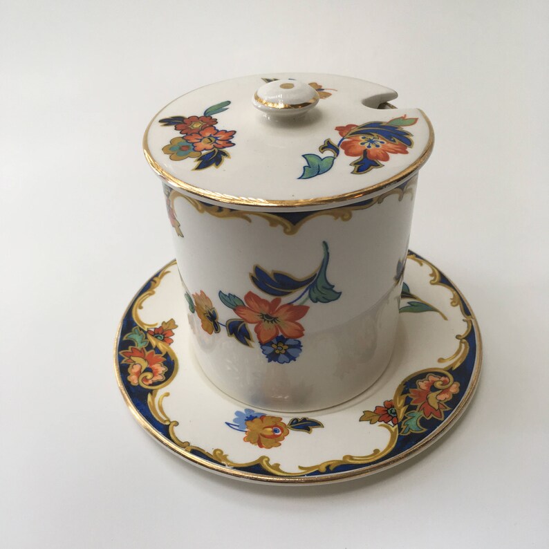 hostess Antique Sugar Bowl Plate Set tea party tea time pot and lid formal dining vintage